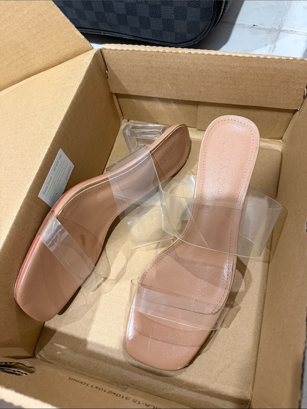 Clear Strap Nude Slide Heels for Women
